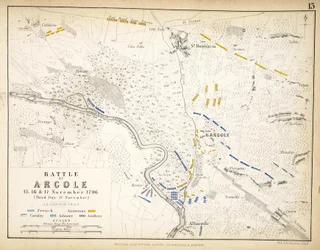 Karte der Schlacht von Arcole, veröffentlicht von William Blackwood und Sons, Edinburgh und London, 1848